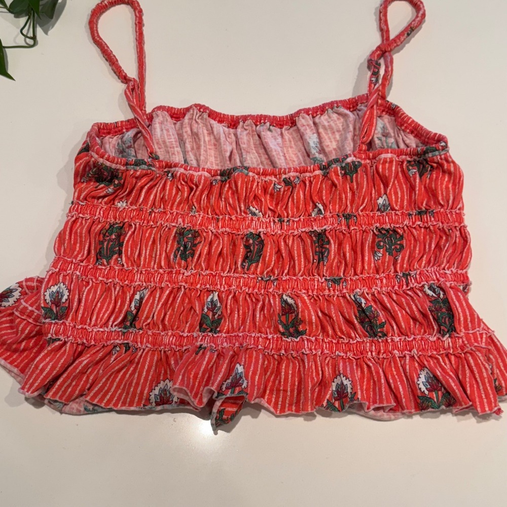 Smocked Floral Tank Free People Dolce Vita Red Ruffle Crop Top Boho Cotton M - Picture 4 of 8